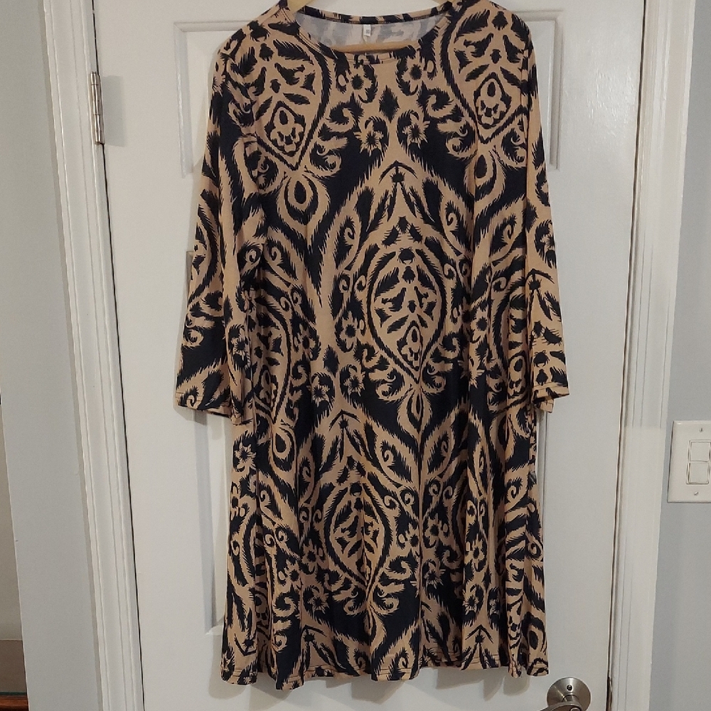 Black and Tan Patterned Shirt Dress